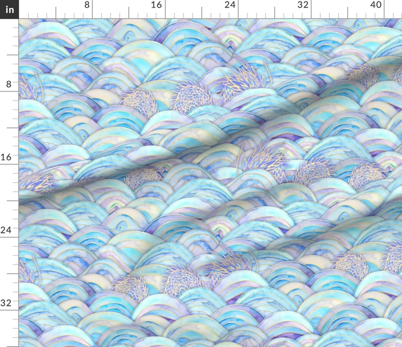 Watercolor Waves Sea Serpent Mythical Fantasy Dragon Pale Blue Lilac Custom Printed Fabric by Spoonflower Various Fabrics by the Yard or Fat Quarter